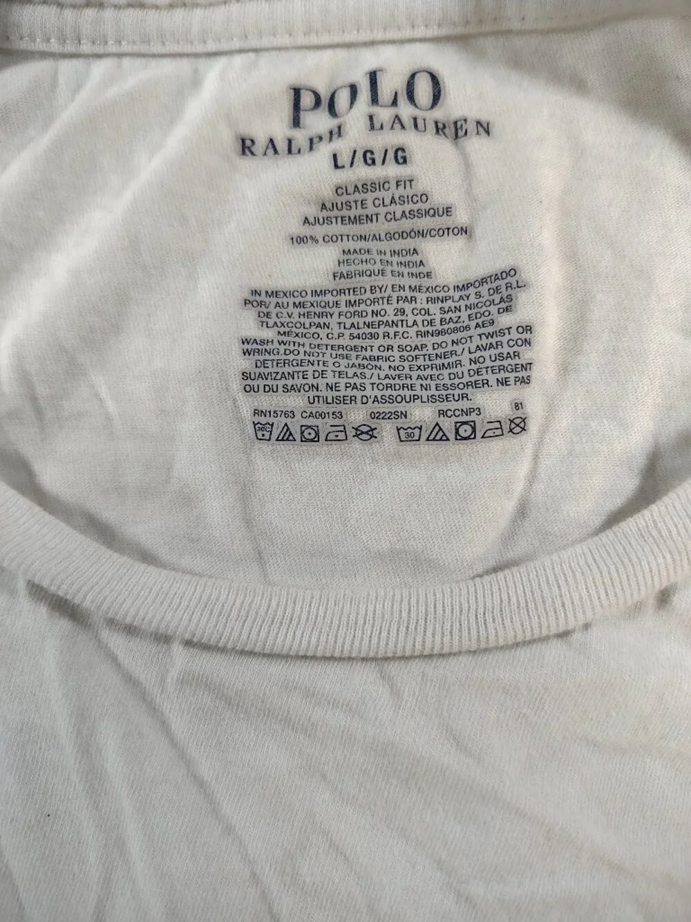 Men's Large Short Sleeve Ralph Lauren Polo Plain White T-Shirt
